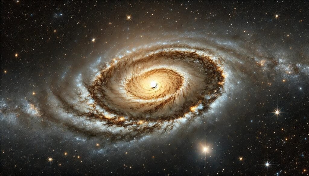 DALL·E 2024-12-20 22.43.41 - A breathtaking depiction of a spiral galaxy viewed edge-on against the blackness of intergalactic space. The galaxy showcases neat cosmic lanes of bri