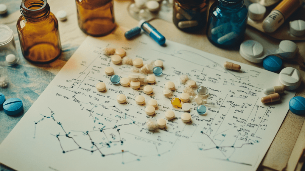 halatmedya_An_arrangement_of_pills_and_chemical_notes_in_neat_c6dda62f-a61c-4f6e-940a-d1ccfdde2166_1